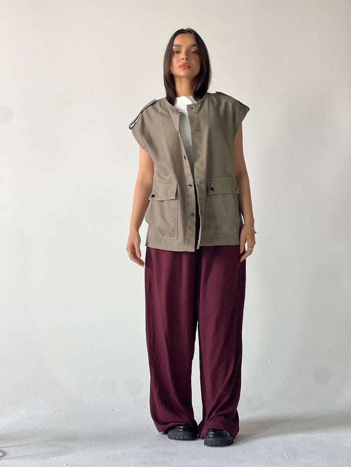 Oversized Long Cargo Vest –Olive