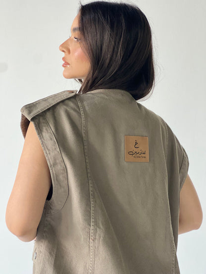 Oversized Long Cargo Vest –Olive