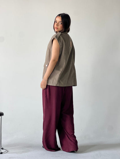 Oversized Long Cargo Vest –Olive