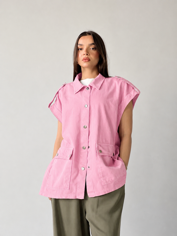 Oversized Long Cargo Vest – Pink
