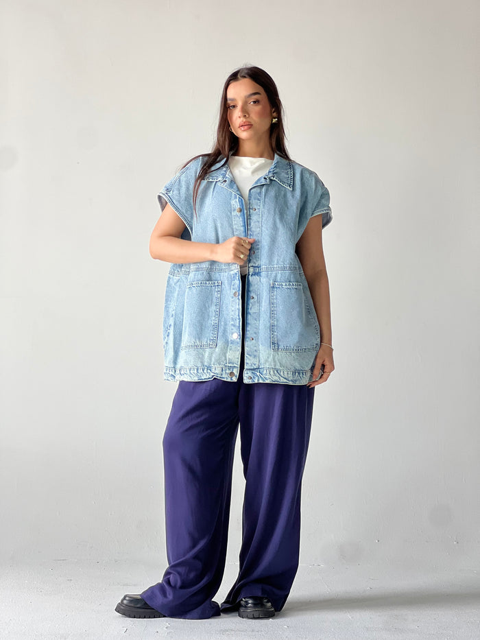 Oversized Long Denim Vest