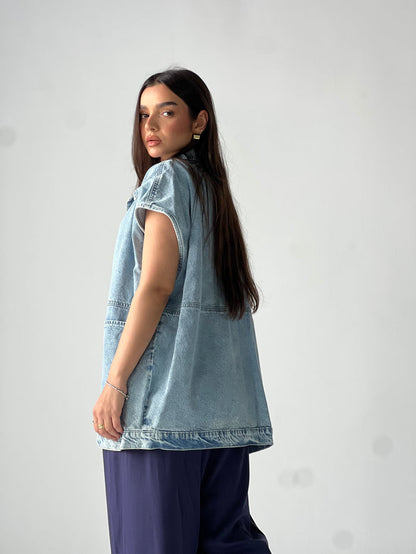 Oversized Long Denim Vest