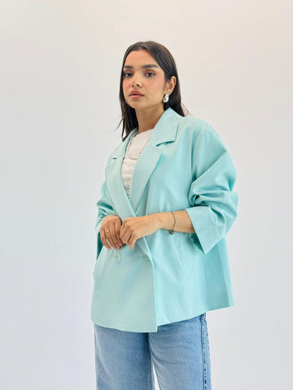 Oversized Summer Blazer-Aqua