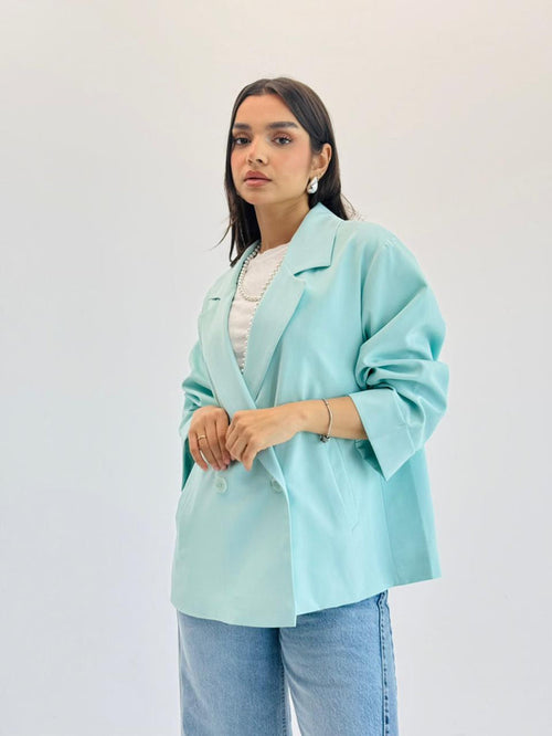 Oversized Summer Blazer-Aqua