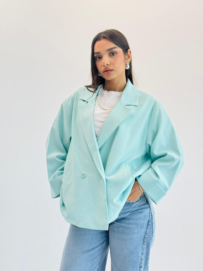 Oversized Summer Blazer-Aqua