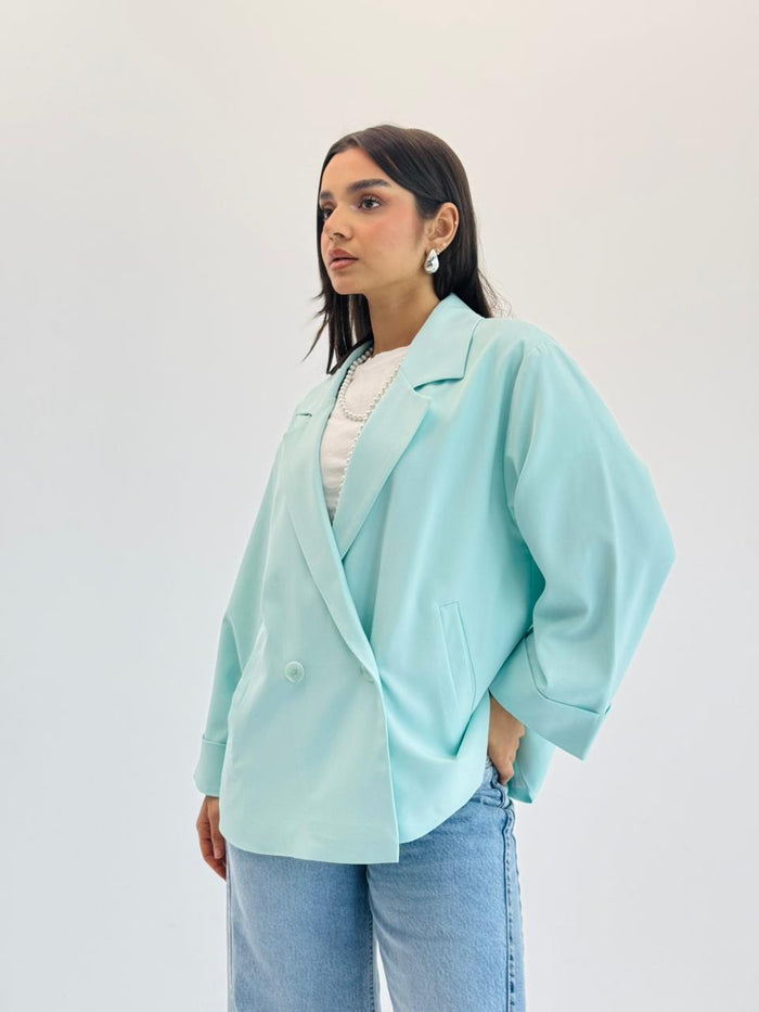 Oversized Summer Blazer-Aqua