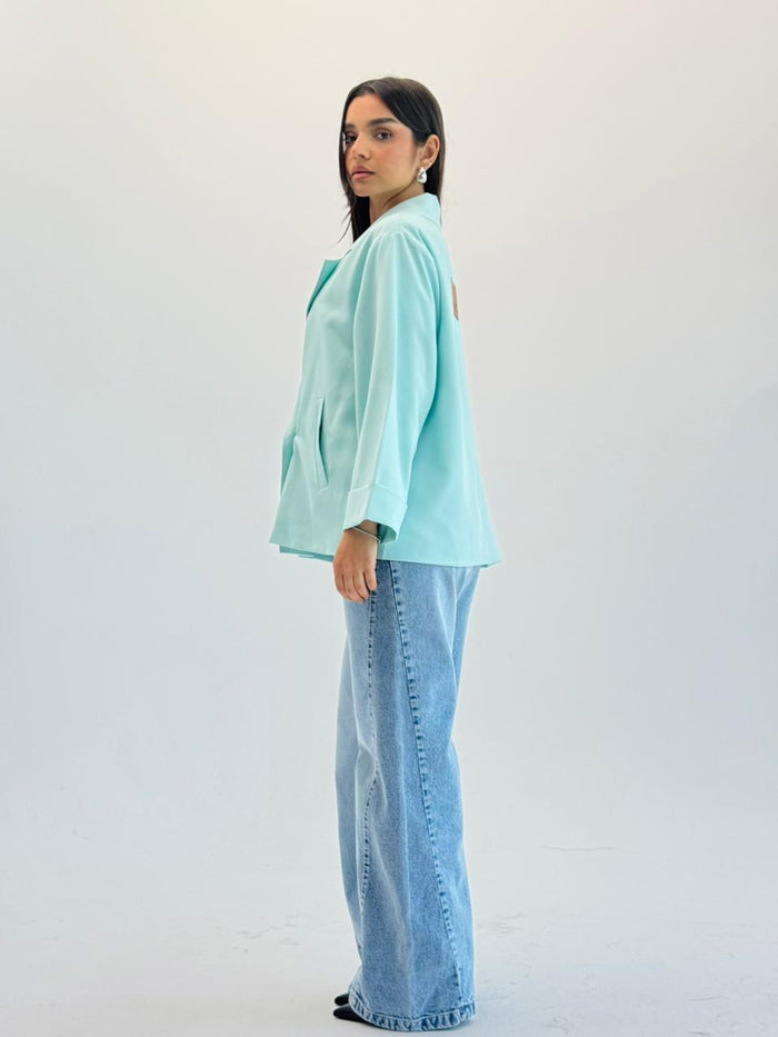 Oversized Summer Blazer-Aqua