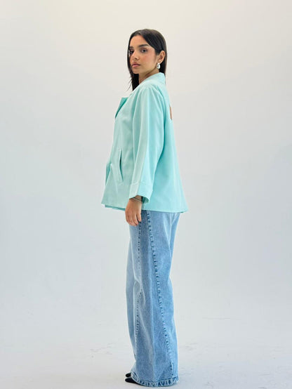 Oversized Summer Blazer-Aqua