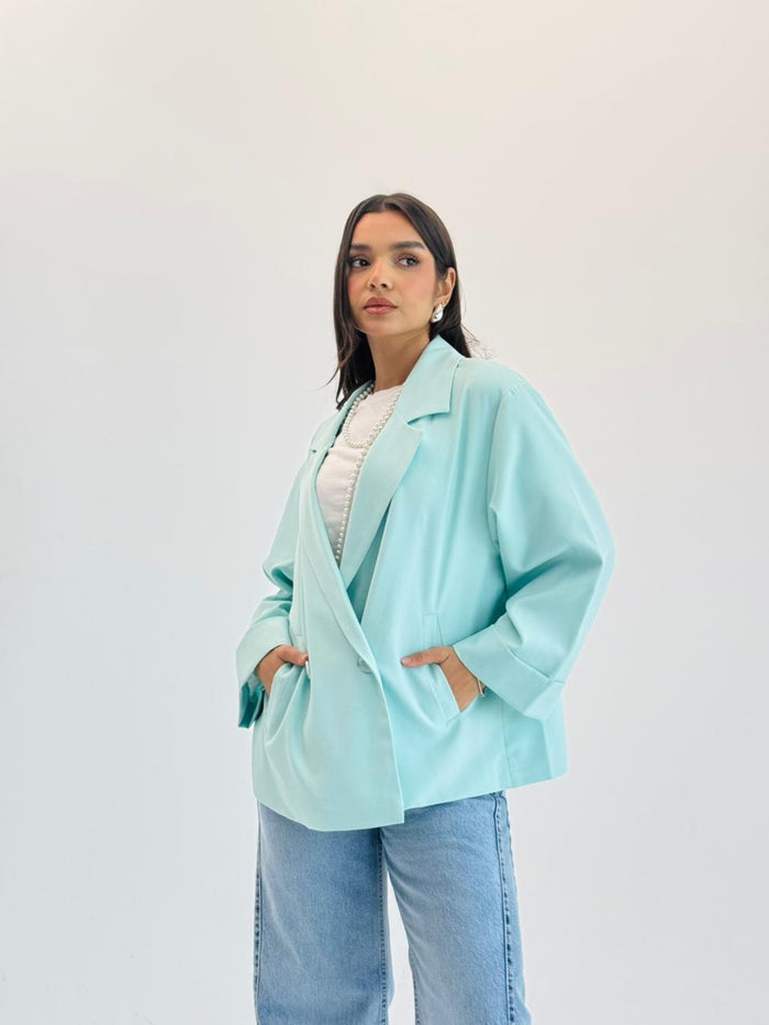 Oversized Summer Blazer-Aqua