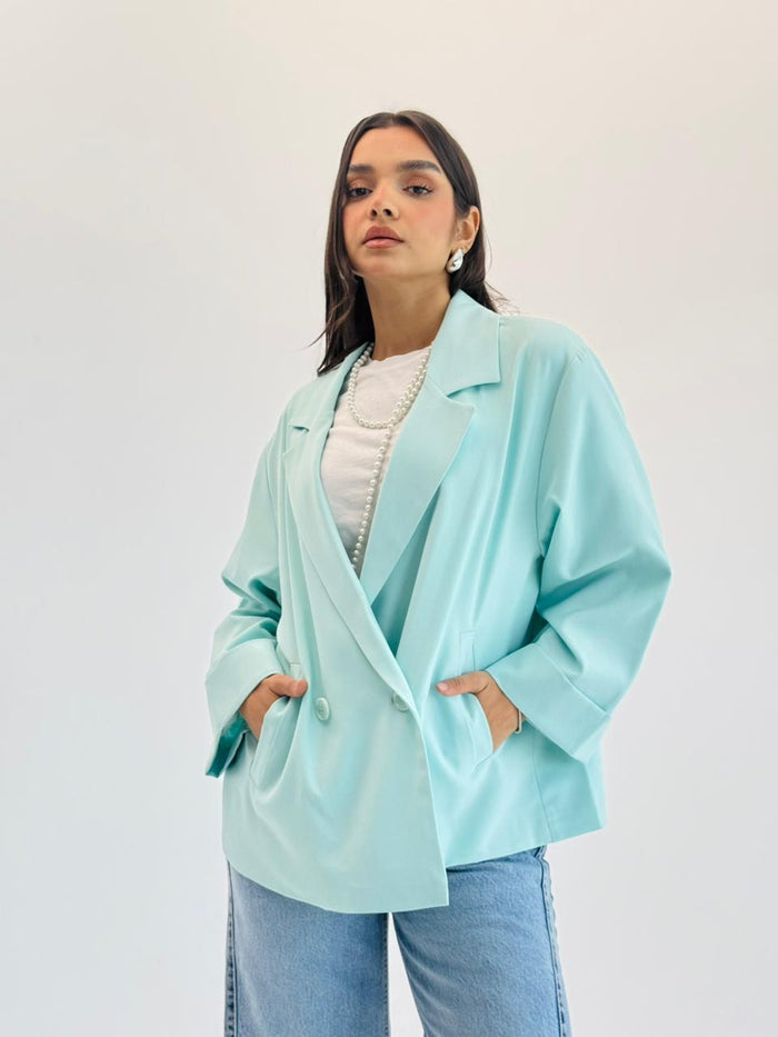 Oversized Summer Blazer-Aqua