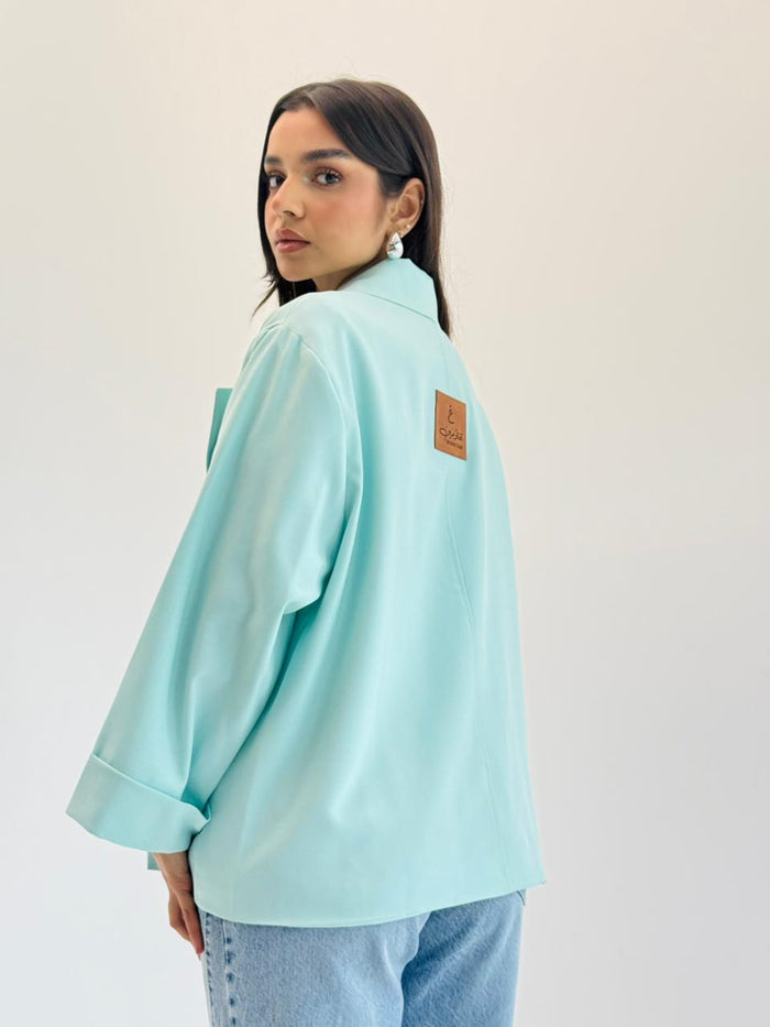 Oversized Summer Blazer-Aqua