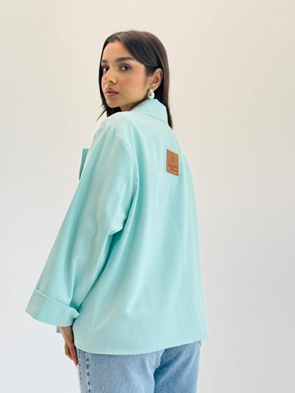 Oversized Summer Blazer-Aqua