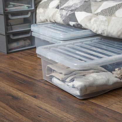 Pack of 2 - 42 Litre Crystal Under Bed Plastic Storage Boxes with Lids Wham Storage