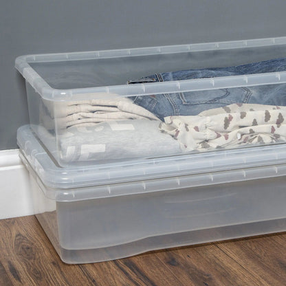 Pack of 2 - 42 Litre Crystal Under Bed Plastic Storage Boxes with Lids Wham Storage