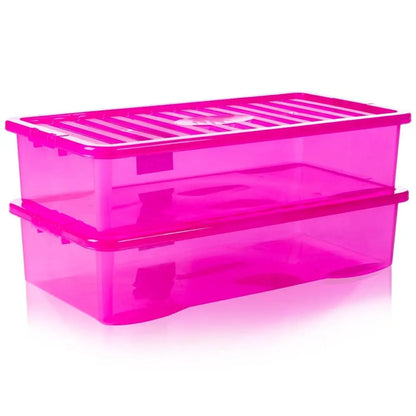 Pack of 2 - 42 Litre Crystal Under Bed Plastic Storage Boxes with Lids Wham Storage