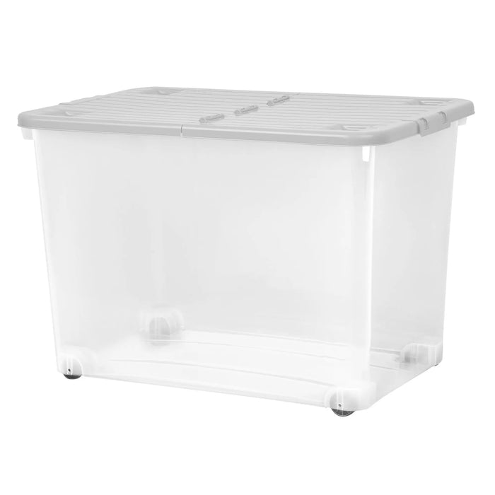 Pack of 2 - 80 Litre Boxes with Wheels and Folding Lids Wham Storage