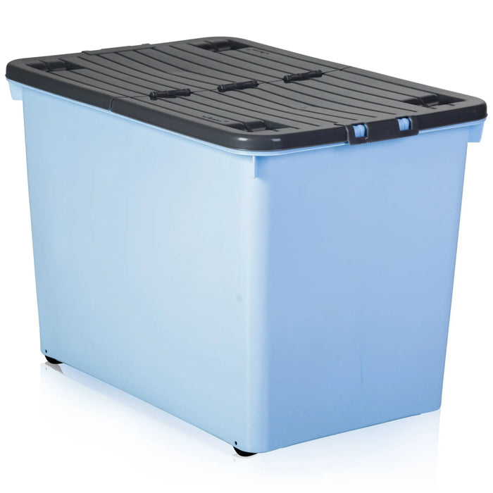 Pack of 2 - 80 Litre Boxes with Wheels and Folding Lids Wham Storage