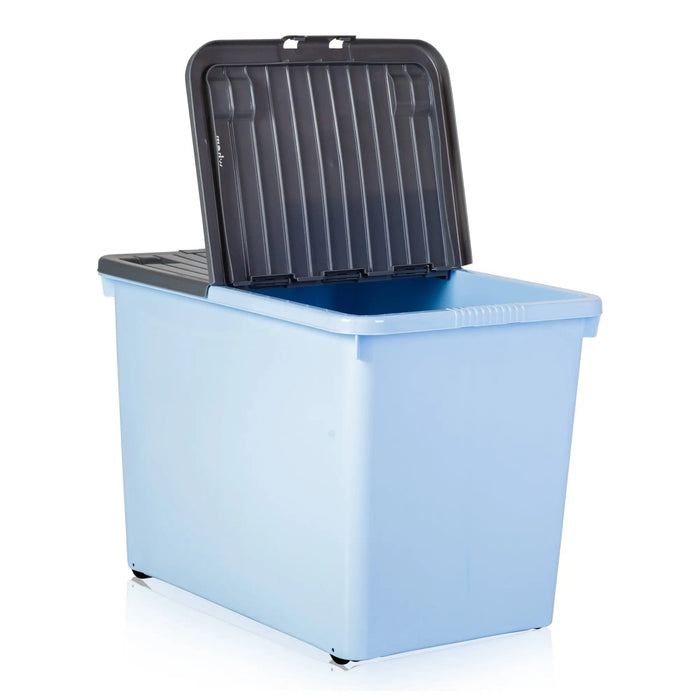 Pack of 2 - 80 Litre Boxes with Wheels and Folding Lids Wham Storage