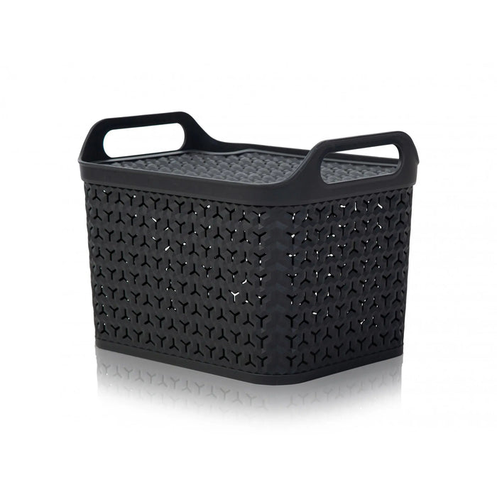 Medium Urban Style Plastic Storage Basket with Lid Strata