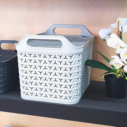 Medium Urban Style Plastic Storage Basket with Lid Strata
