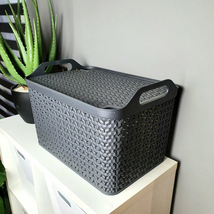 Medium Urban Style Plastic Storage Basket with Lid Strata