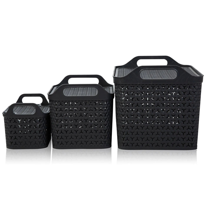 Medium Urban Style Plastic Storage Basket with Lid Strata