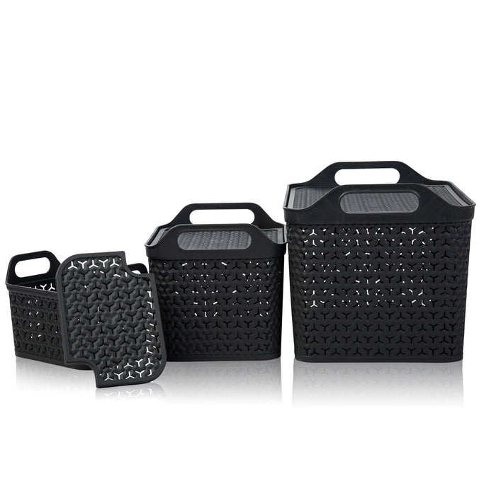 Medium Urban Style Plastic Storage Basket with Lid Strata