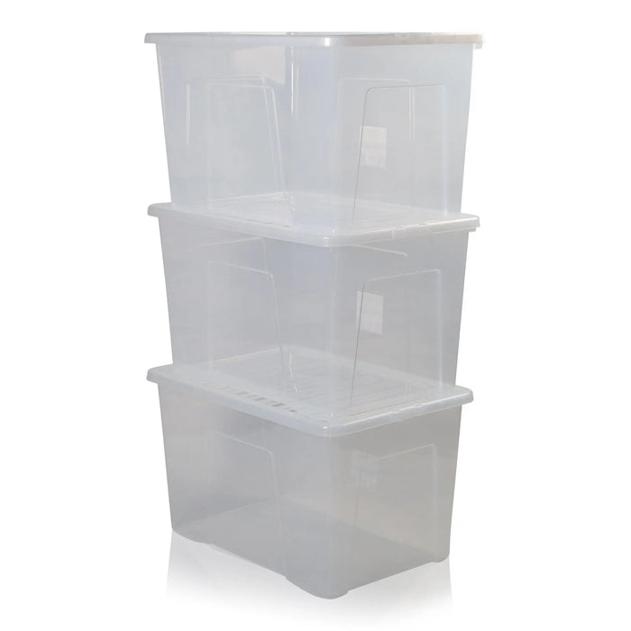 Pack of 3 - 102 Litre Crystal Plastic Storage Box with Lid Wham Storage