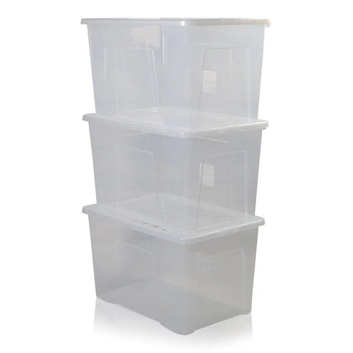 Pack of 3 - 102 Litre Crystal Plastic Storage Box with Lid Wham Storage