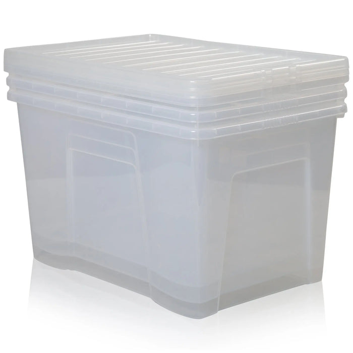 Pack of 3 - 102 Litre Crystal Plastic Storage Box with Lid Wham Storage