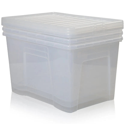 Pack of 3 - 102 Litre Crystal Plastic Storage Box with Lid Wham Storage
