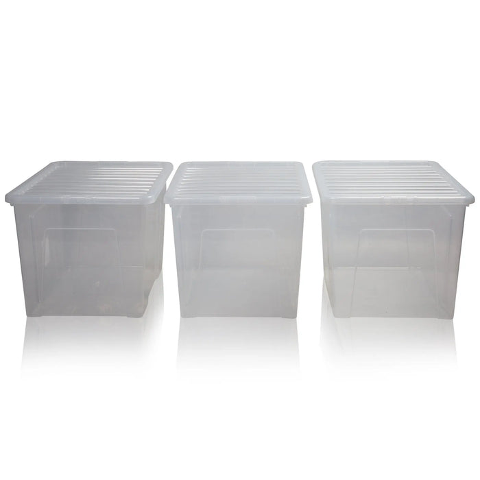 Pack of 3 - 102 Litre Crystal Plastic Storage Box with Lid Wham Storage