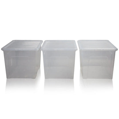 Pack of 3 - 102 Litre Crystal Plastic Storage Box with Lid Wham Storage