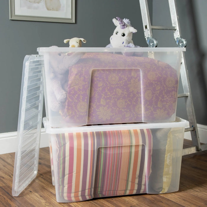 Pack of 3 - 110 Litre Crystal Plastic Storage Boxes with Lids Wham Storage