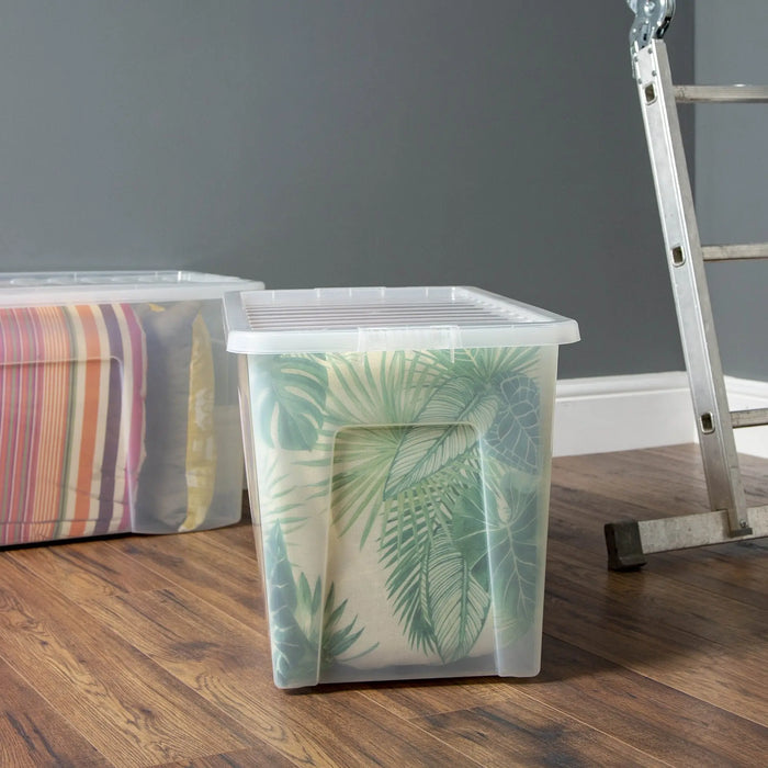 Pack of 3 - 110 Litre Crystal Plastic Storage Boxes with Lids Wham Storage