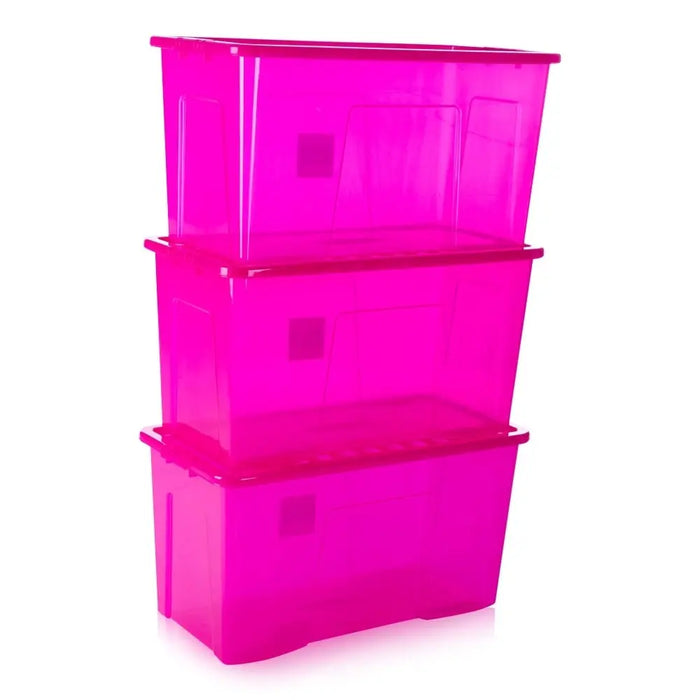 Pack of 3 - 110 Litre Crystal Plastic Storage Boxes with Lids Wham Storage