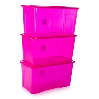 Pack of 3 - 110 Litre Crystal Plastic Storage Boxes with Lids Wham Storage