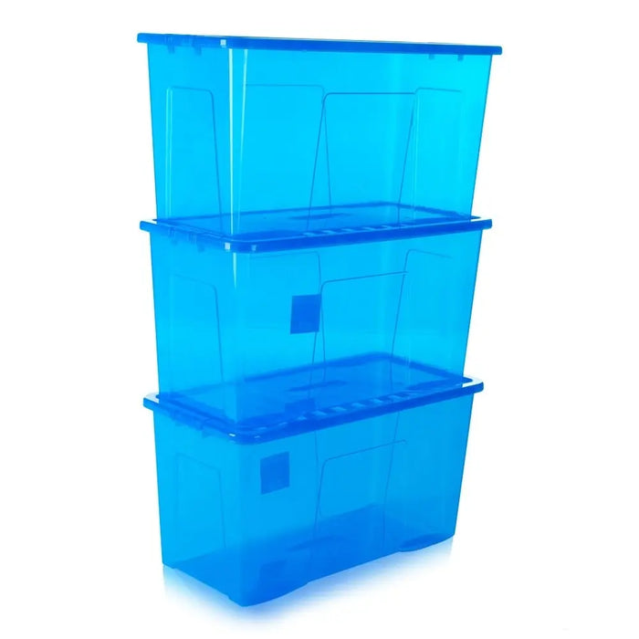 Pack of 3 - 110 Litre Crystal Plastic Storage Boxes with Lids Wham Storage