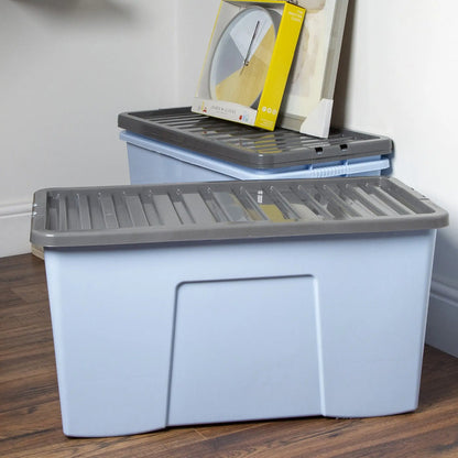 Pack of 3 - 110 Litre XL Plastic Storage Boxes with Lids Wham Storage