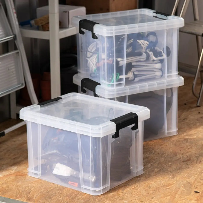 Pack of 3 - 35 Litre Stackmaster Storage Boxes with Lids Strata