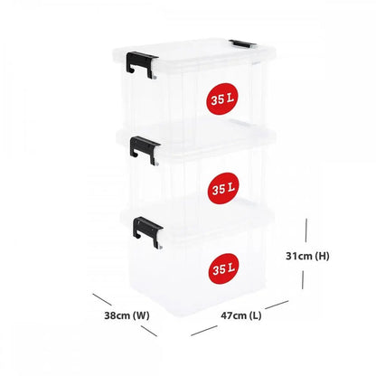 Pack of 3 - 35 Litre Stackmaster Storage Boxes with Lids Strata