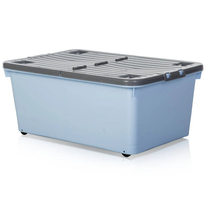 Pack of 3 - 45 Litre Plastic Storage Boxes with Wheels and Folding Lids Wham Storage