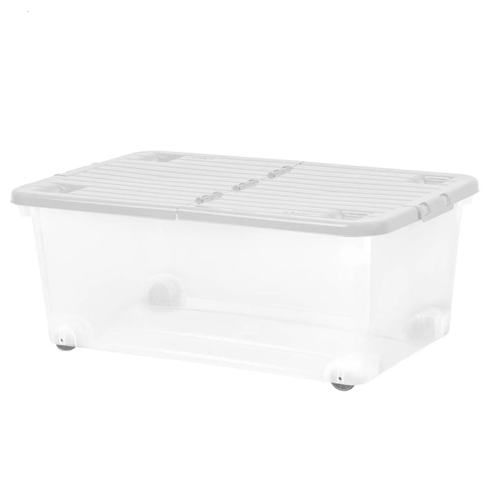 Pack of 3 - 45 Litre Plastic Storage Boxes with Wheels and Folding Lids Wham Storage