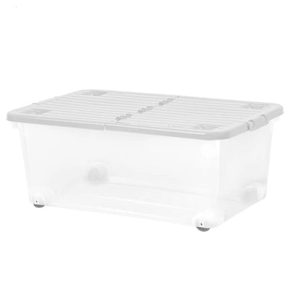 Pack of 3 - 45 Litre Plastic Storage Boxes with Wheels and Folding Lids Wham Storage