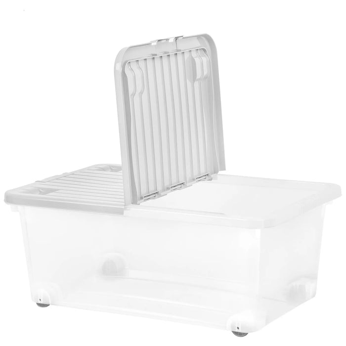 Pack of 3 - 45 Litre Plastic Storage Boxes with Wheels and Folding Lids Wham Storage