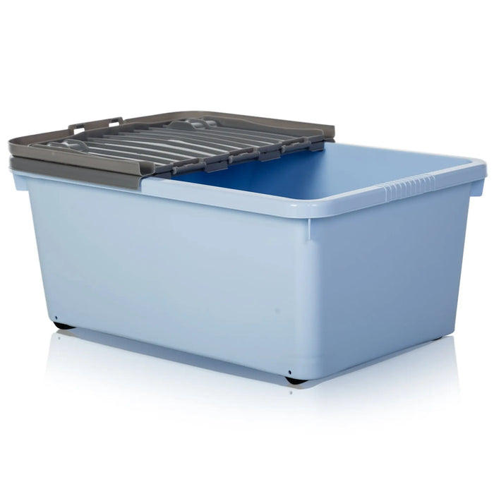 Pack of 3 - 45 Litre Plastic Storage Boxes with Wheels and Folding Lids Wham Storage