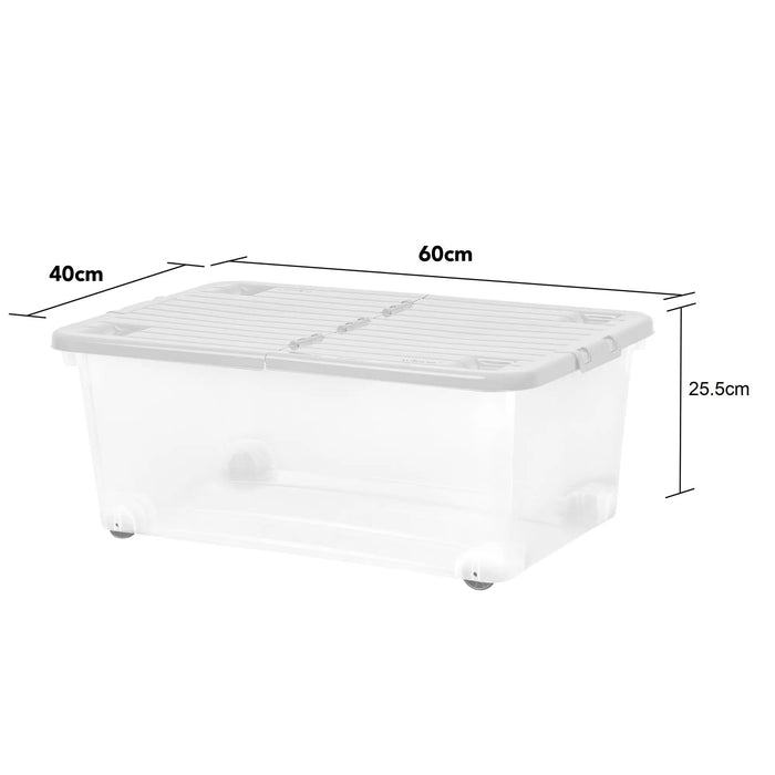 Pack of 3 - 45 Litre Plastic Storage Boxes with Wheels and Folding Lids Wham Storage