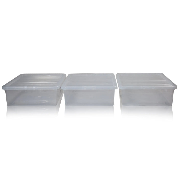 Pack of 3 - 46 Litre Crystal Plastic Storage Box with Lid Wham Storage