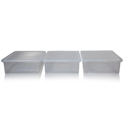 Pack of 3 - 46 Litre Crystal Plastic Storage Box with Lid Wham Storage