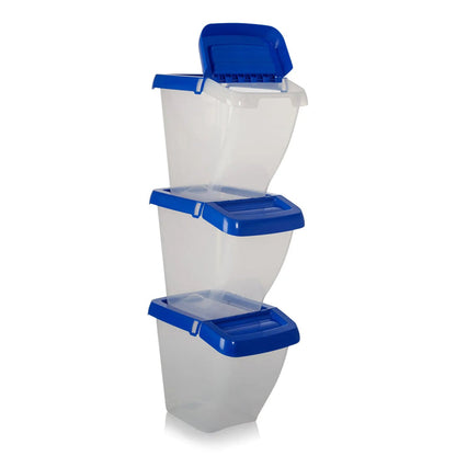 Pack of 3 - 50 Litre Stacking Plastic Recycling Box - Clear with Hinged Lid Wham Storage